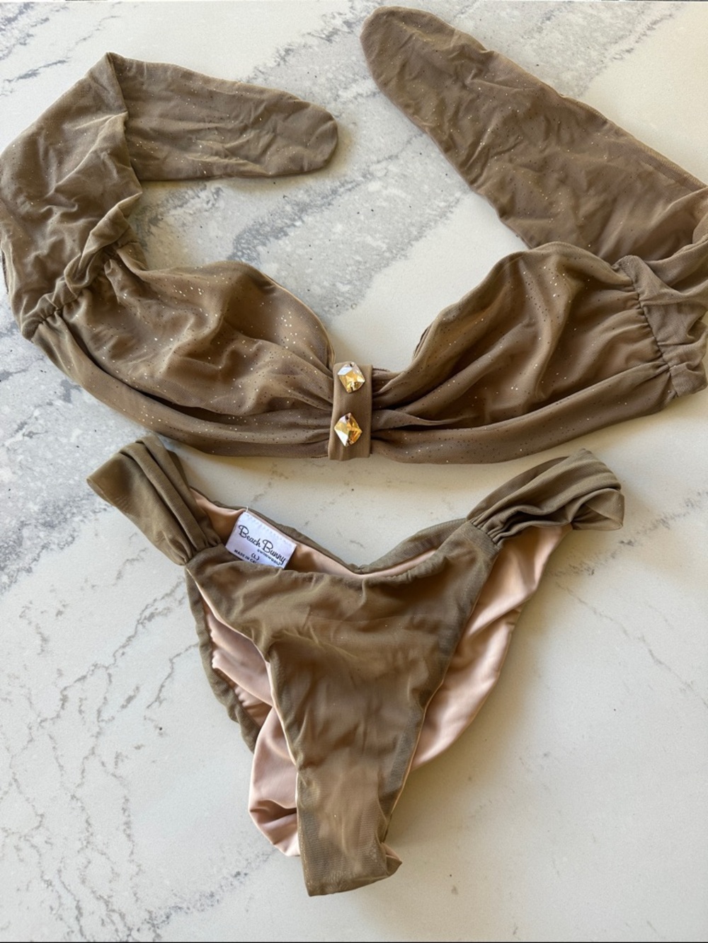 Beach Bunny Bikini Set with Gold Gem Accents